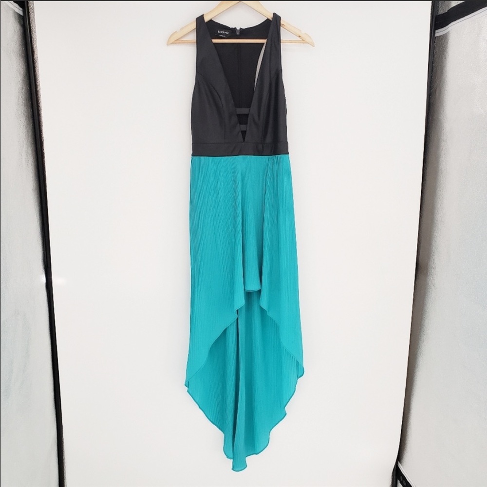 Bebe size 4 faux leather high low dress